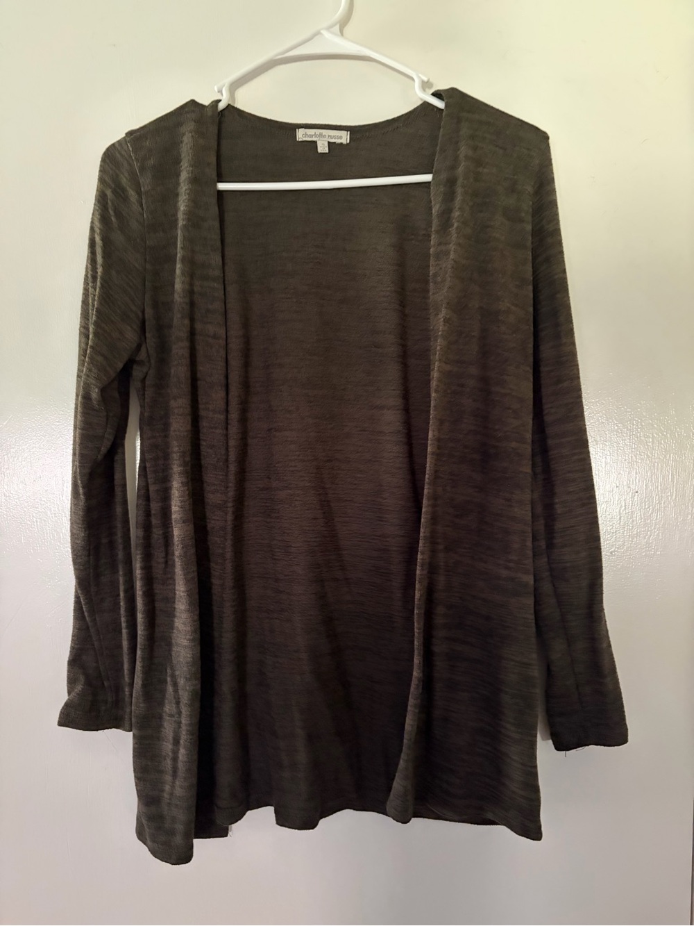 Olive Green Open-Front Knit Cardigan